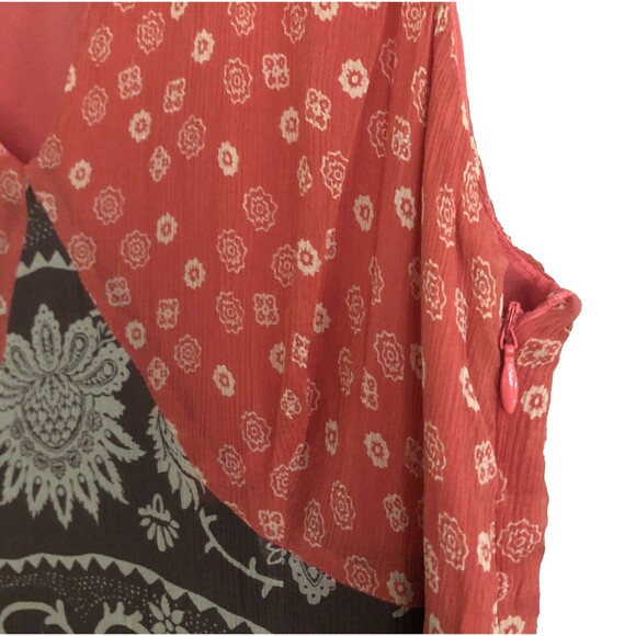 Charter Club Silk Maxi Dress Womens Sz 10 Salmon Brown Boho Tiered V-neck Lined - Picture 6 of 16